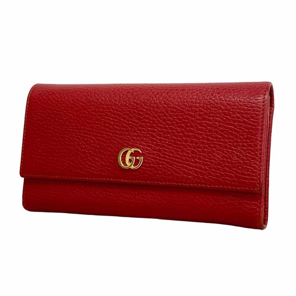 Gucci GG Marmont Leather Long Wallet 456116 Red Women's - Picture 1 of 10